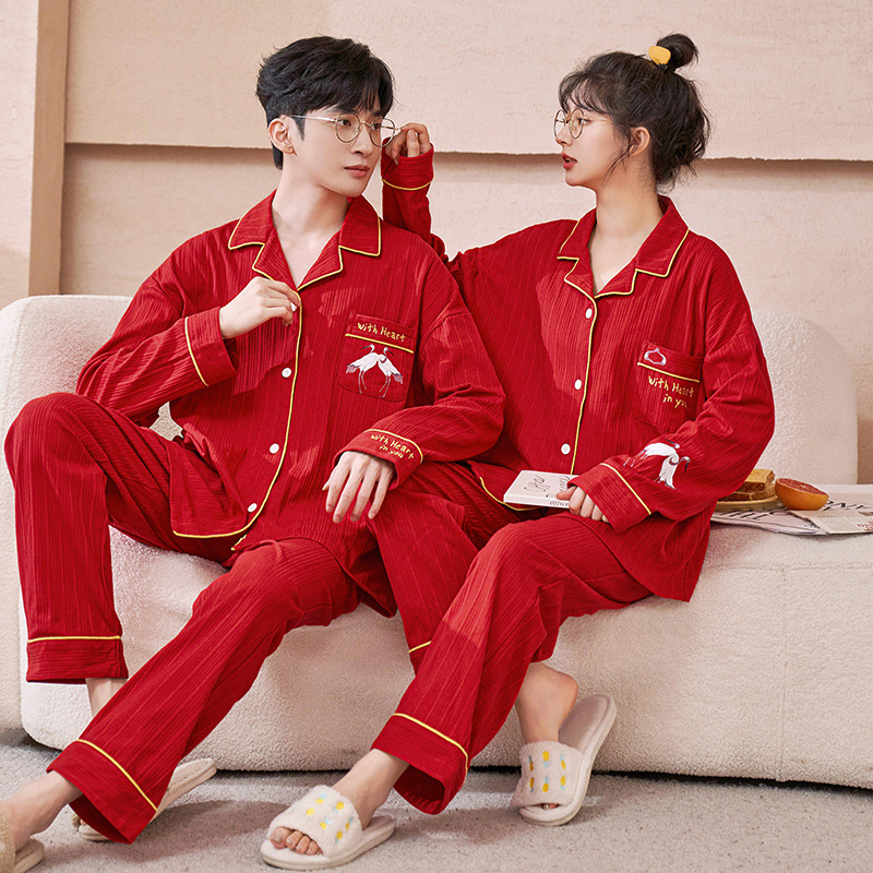 Pijamas de pareja traje de manga larga rojo Algodón mujer primavera y otoño boda de los hombres Otoño e Invierno año de nacimiento homewear