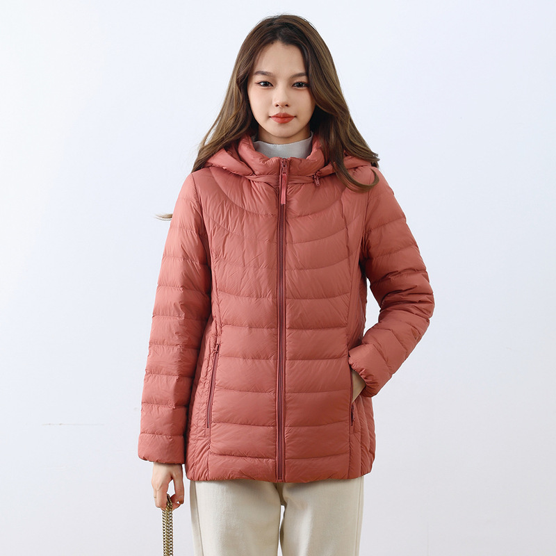 2024 New 90 White Duck down New National Standard Women's Casual Solid Color Hooded Detachable Light down Jacket Women Wholesale