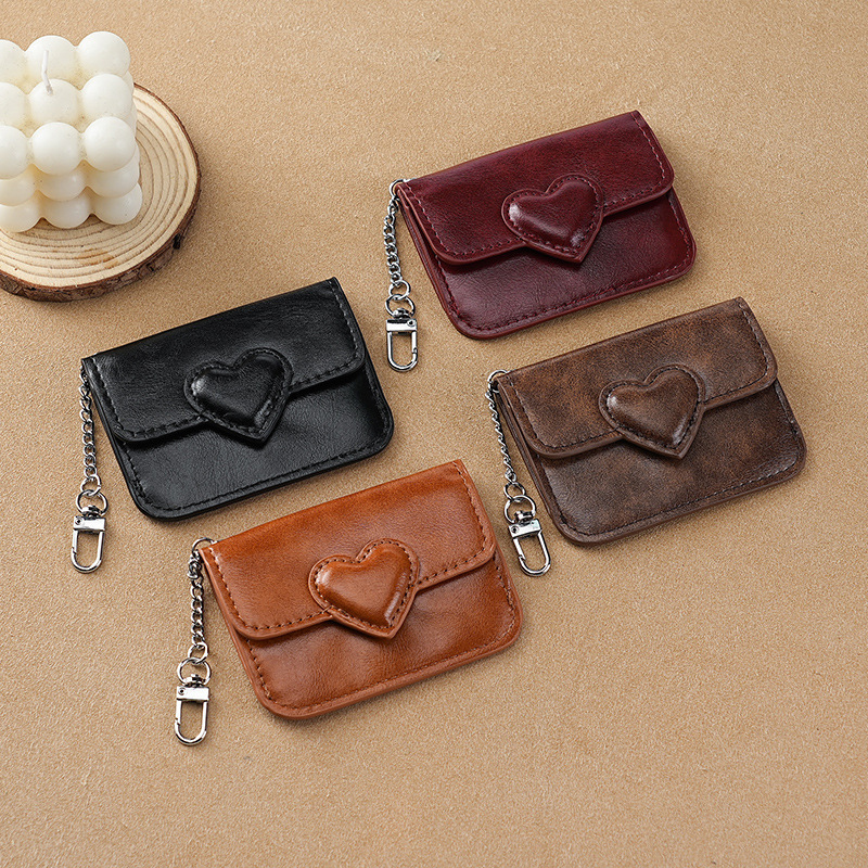 Oil Wax Leather Coin Purse, High-End Heart-Shaped Convenient Mini Bag, Unisex Multi-Card Slot Anti-Magnetic Card Holder and Id Card Holder Two-In-One Oil Wax Leather Coin Purse, High-End Heart-Shaped Convenient Mini Bag, Unisex Multi-Card Slot Anti-Magnetic Card Holder and Id Card Holder Two-In-One