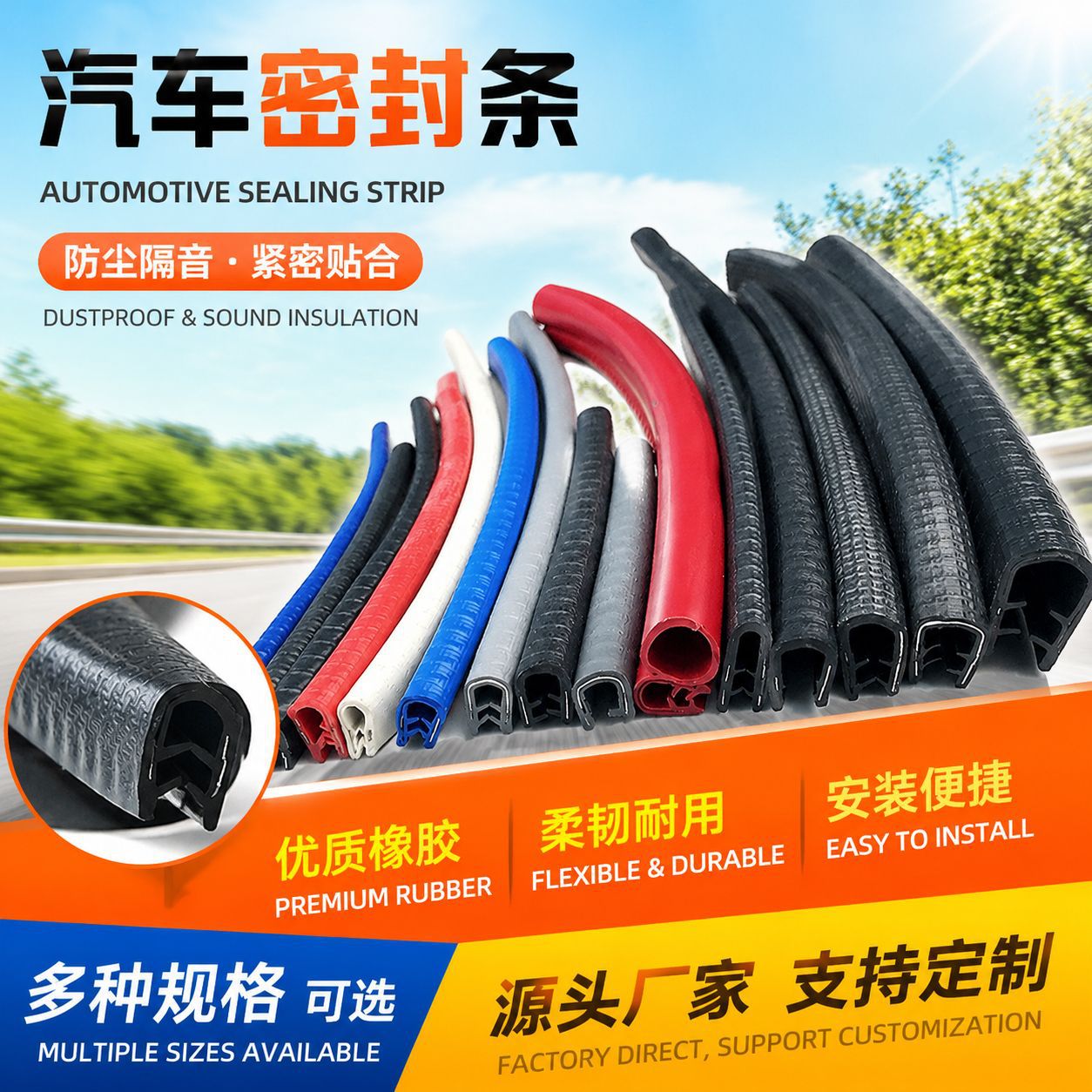 U-Shaped Decorative Strip, Gasket Seal Strip, Steel Belt Frame, Car Door and Window Edge Sealing Strip, Metal Rubber Seal Strip