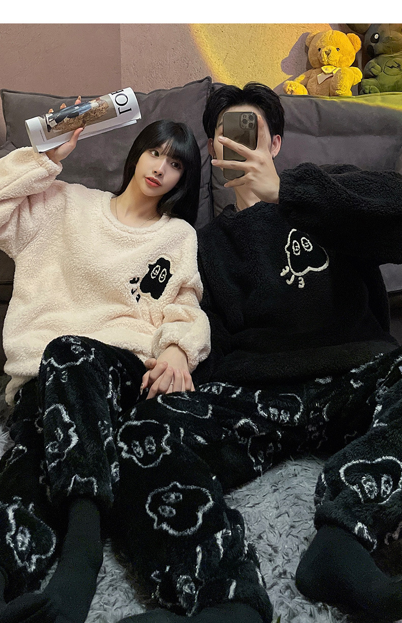 GraceChic GraceChic Couple Pajamas Women Coral Women's Warm Thickened Fleece Men's Autumn Winter Homewear Set_voghion.com