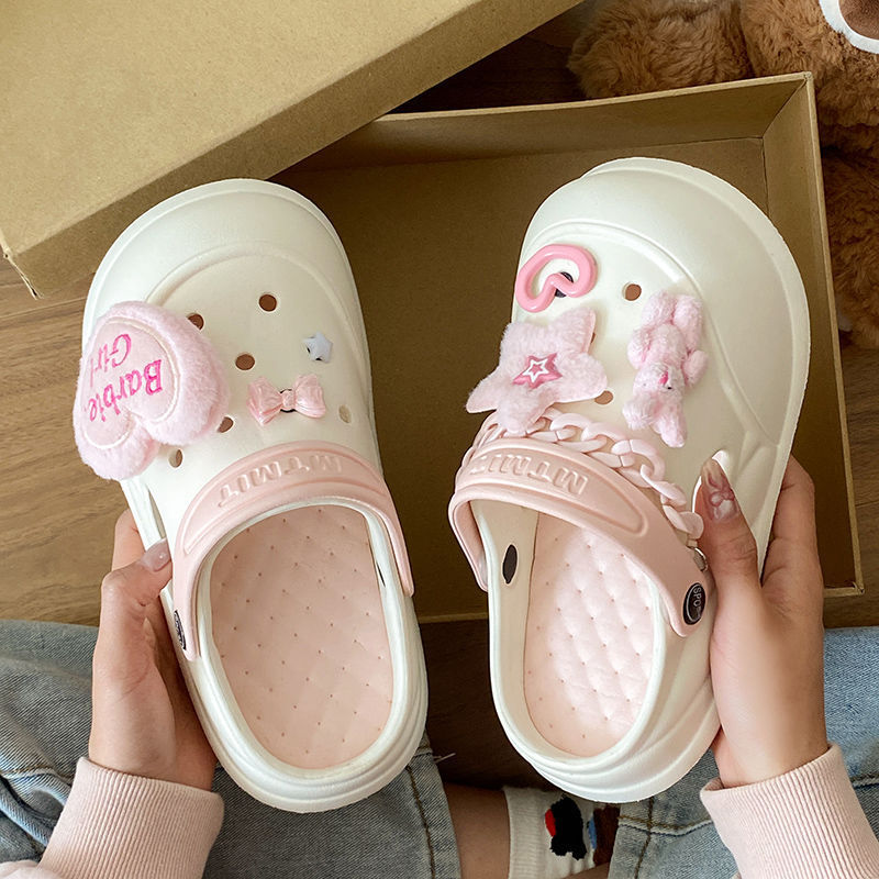 Color-Blocked Eva Pink Plush Outdoor Detachable Clogs for Women, Thick-Soled, Height-Increasing, Non-Slip Slippers for Outdoor Wear, Color-Blocking Color-Blocked Eva Pink Plush Outdoor Detachable Clogs for Women, Thick-Soled, Height-Increasing, Non-Slip Slippers for Outdoor Wear, Color-Blocking