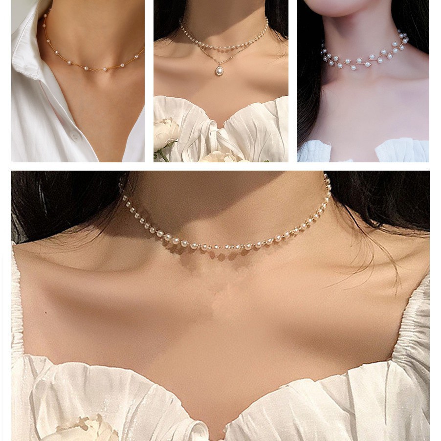Korean retro simple pearl necklace women ins temperament simple choker clavicle chain women wholesale AA3322