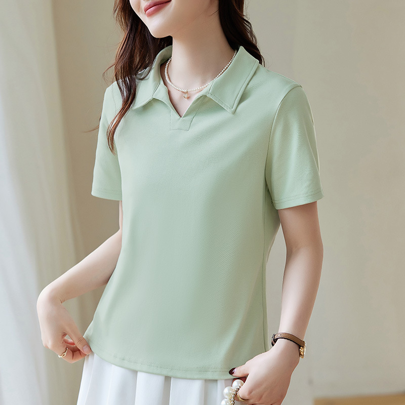 Polo Collar Short-Sleeved T-Shirt for Women, Summer 2026 New Popular Style, Regular Shoulder, Solid Color, Half-Sleeve, Stylish, Age-Reducing, Slimming Top