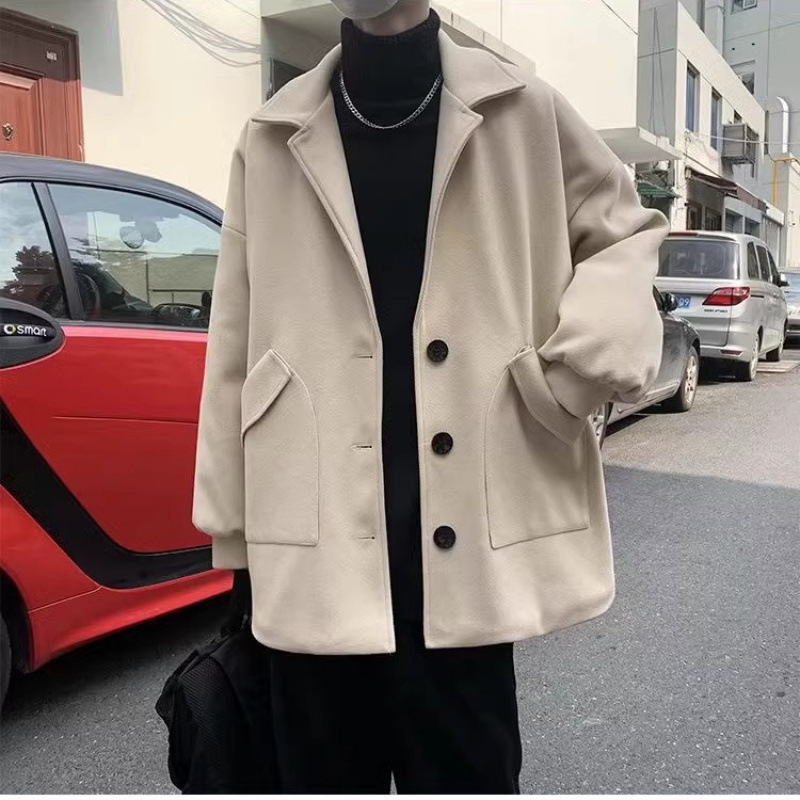 Demi-season men's set, woolen jacket, 3 piece set, increased thickness, Korean style, high-quality style