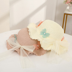 網紅氣質新款寶寶遮陽帽夏季兒童草帽蝴蝶結太陽帽女童沙灘帽批發