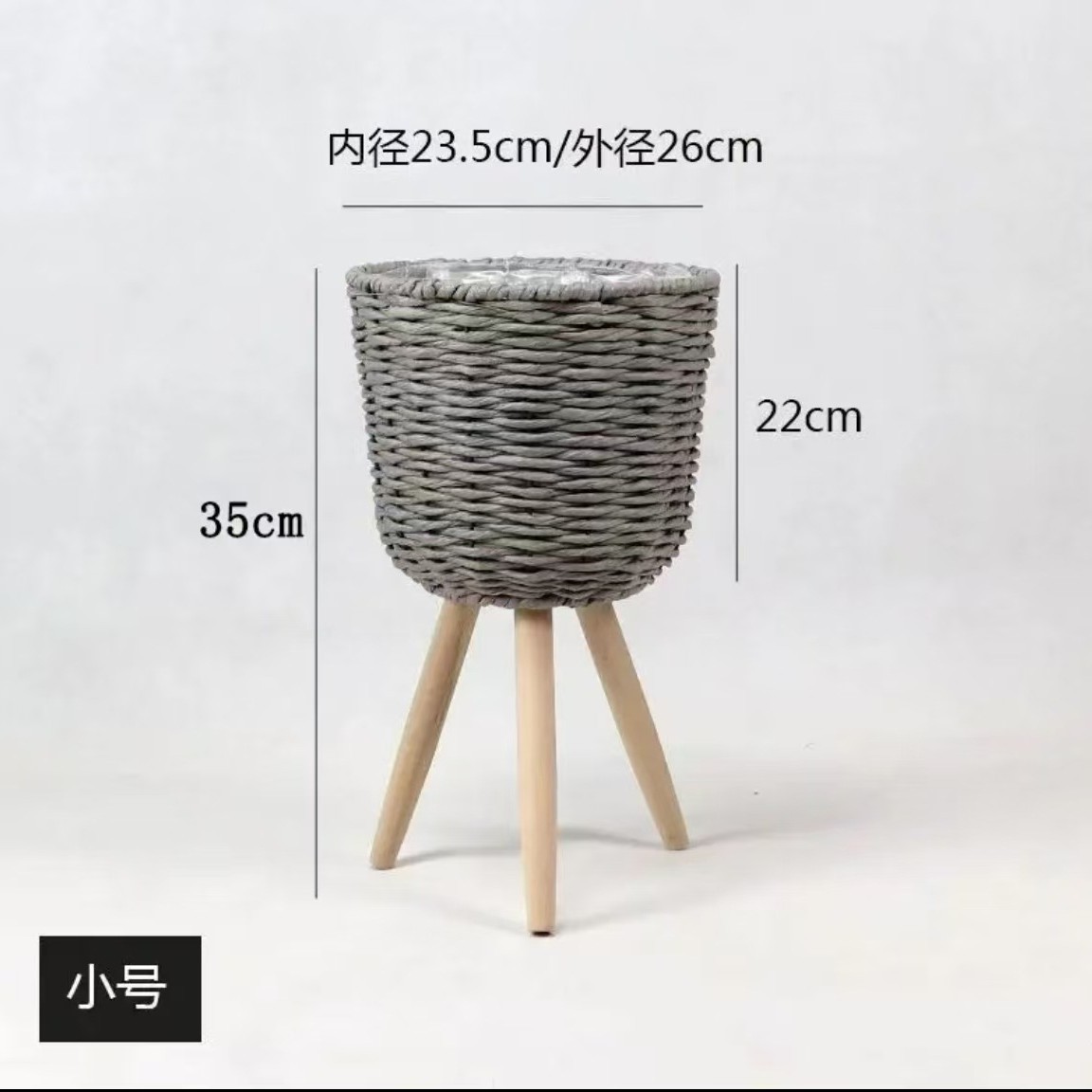 Piso de La Flor soporte de madera pierna piso flor soporte tejida flor olla sala de estar balcón decoración flor cesta paja tejido piso soporte