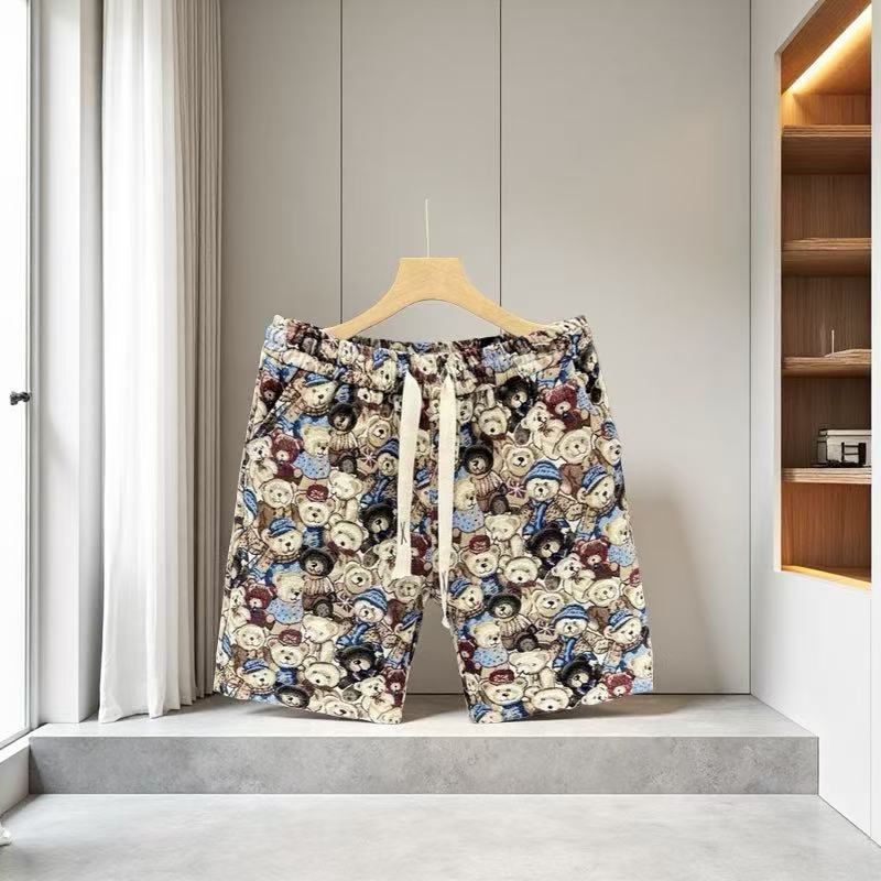 Men's Summer Thin Shorts Casual Sports Loose Fit Beach Pants with Bear Print_viptrois.com