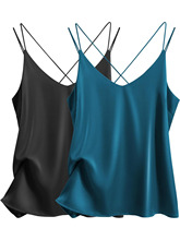 F 69193 Satin V Neck Cross Back Tank ����������� �羳��