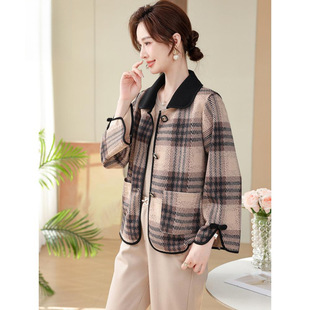 Mom's Spring Outwear Short Loose Casual 50-Something Middle-Aged Women's 2025 New Spring & Fall Large Plaid Cardigan