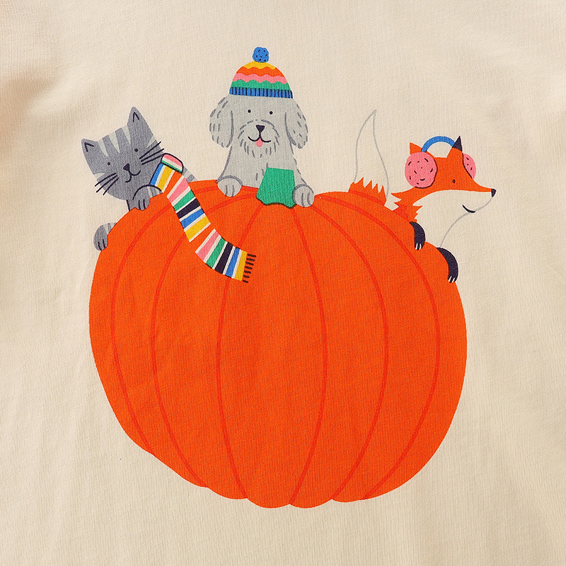 Otoño nueva camiseta de manga larga para niños de estilo europeo y americano, blusa estampada de calabaza de Halloween para niños