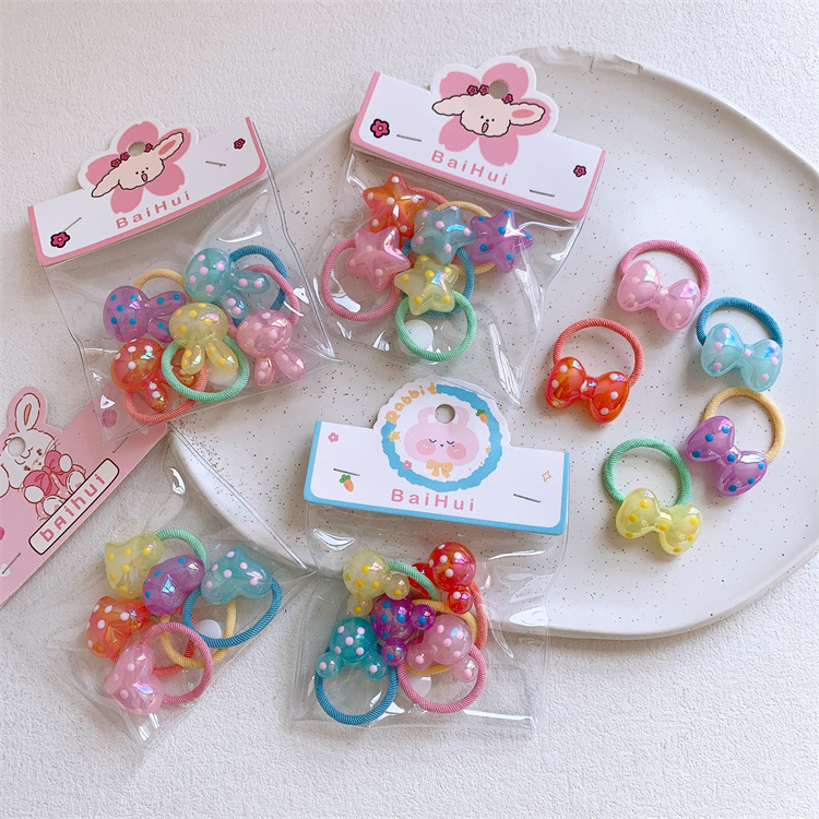 New Children's Cute Cartoon Cute Candy Color Round Dot Heart Headband for Girls Hair Ties Hair Bands Hair Accessories