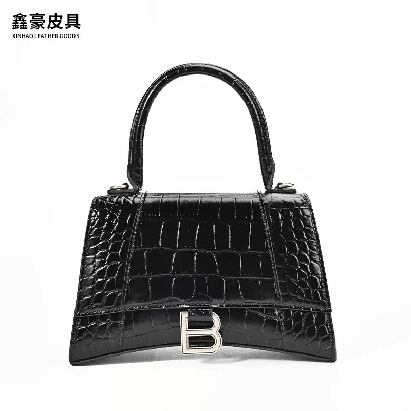 b家鳄鱼纹沙漏包巴黎经典世家Hourglass手提包牛皮单肩斜跨包包女