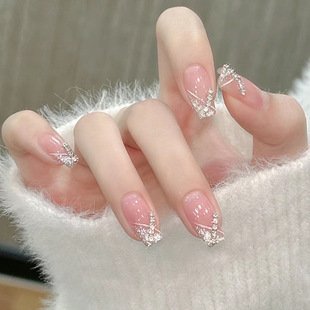 Flash Twill Glitter French Line Nail Art Chain Diamond Wear Armor Removable Fake Nail Paste for White