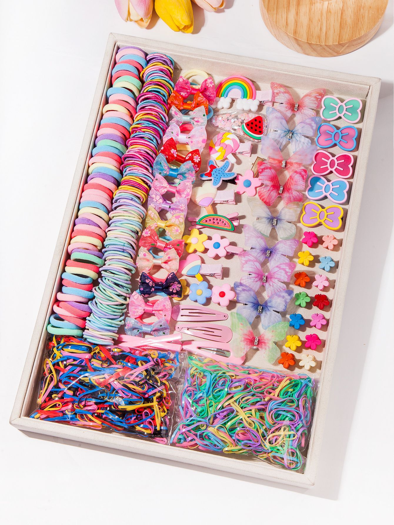 Tocado de los niños horquilla combinación traje caja de regalo banda de pelo del bebé chica clip lateral accesorios para el cabello chica princesa cuerda de pelo