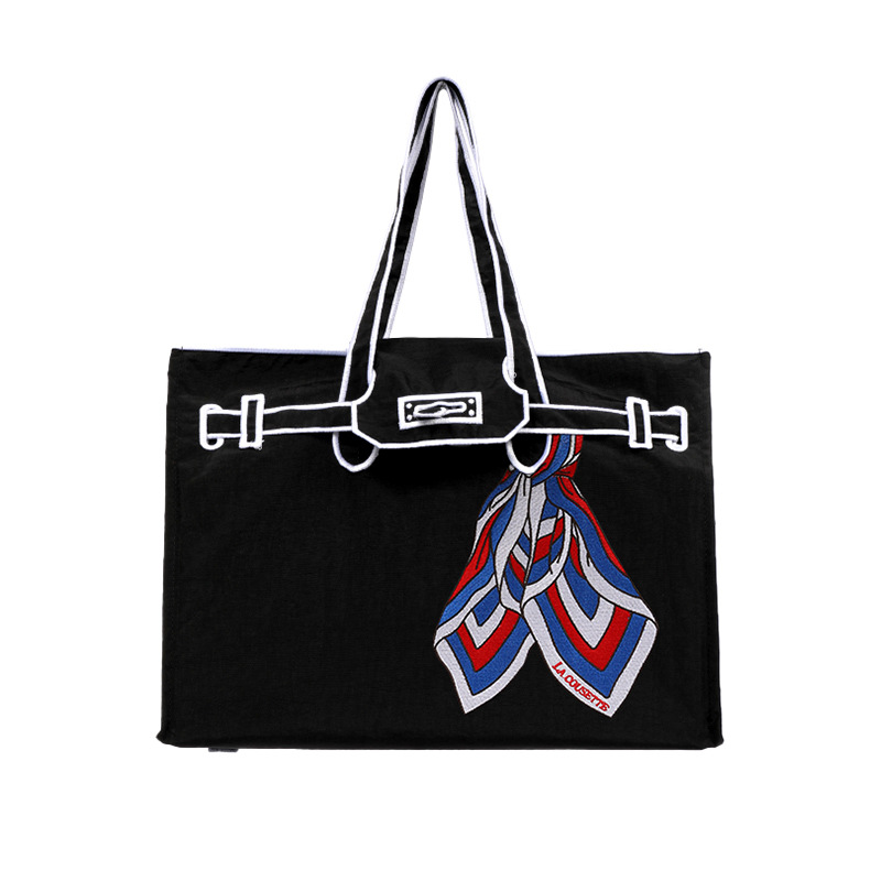 블랙 실크 스카프 매듭 토트백