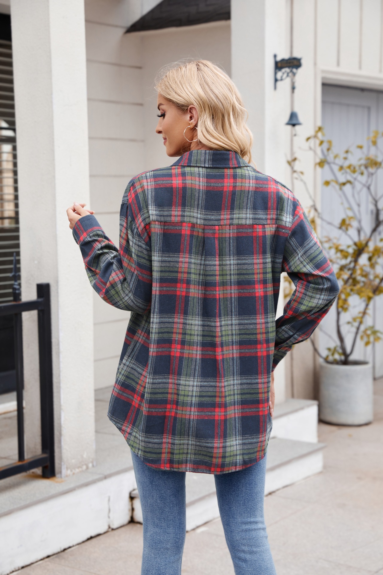 Lässiges Karohemd Für Damen Mit Taschen Für Herbst Und Winter_voghion.com