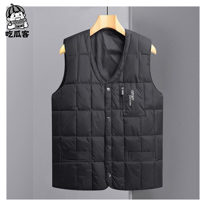 라이브 폭발 가볍고 얇은 다운 조끼 가을 및 겨울 중년 아빠 따뜻한 조끼 재킷의 남성 V-Neck 착용 조끼