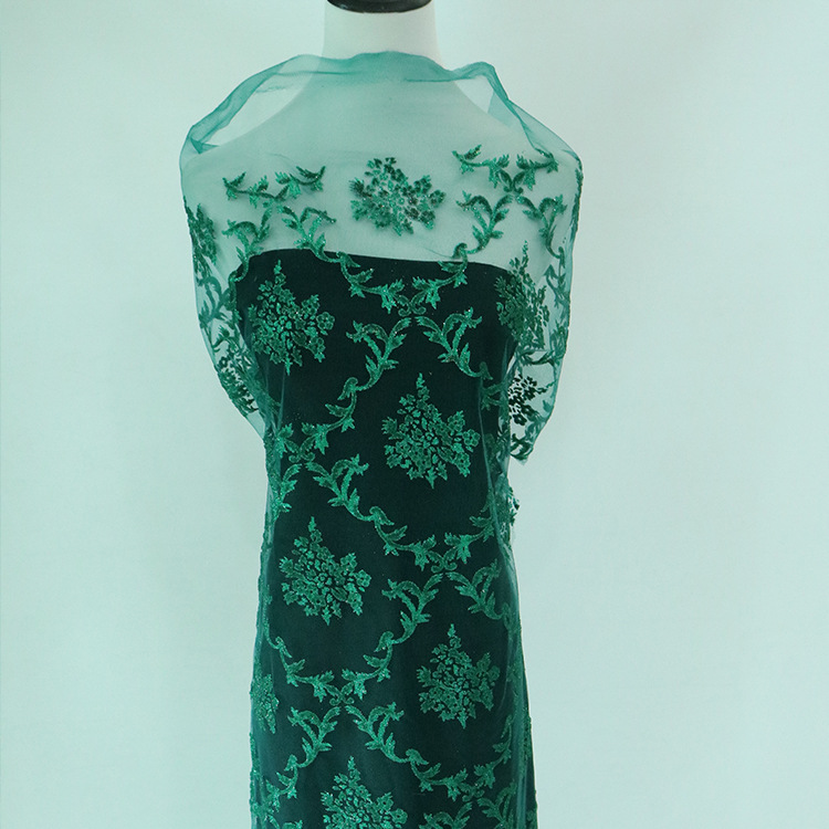 Nuevo post-proceso malla malla malla hilo hilo dorado perlas tela de vestido de boda tela de ropa de espectáculo