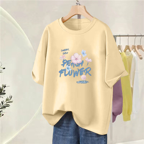 Women's Loose Fit Short Sleeve T-Shirt 100% Cotton New Style Versatile Fashion Casual Daily Commute Top Ins