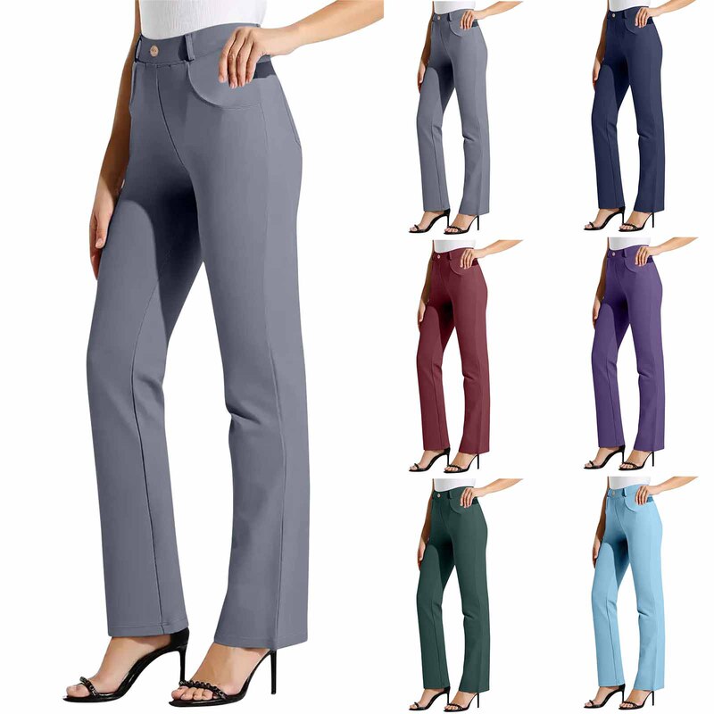 2026 Cross-Border Amazon Women's Solid Color Elastic Waist Work Office Straight Casual Yoga Pants