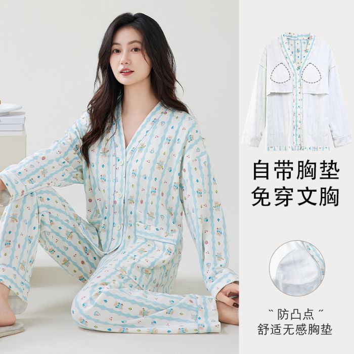 Al por mayor transfronterizo de otoño nuevo pijama de mujer kimono de algodón cardigan casual cuello en V manga larga se puede usar cubierta de ropa doméstica