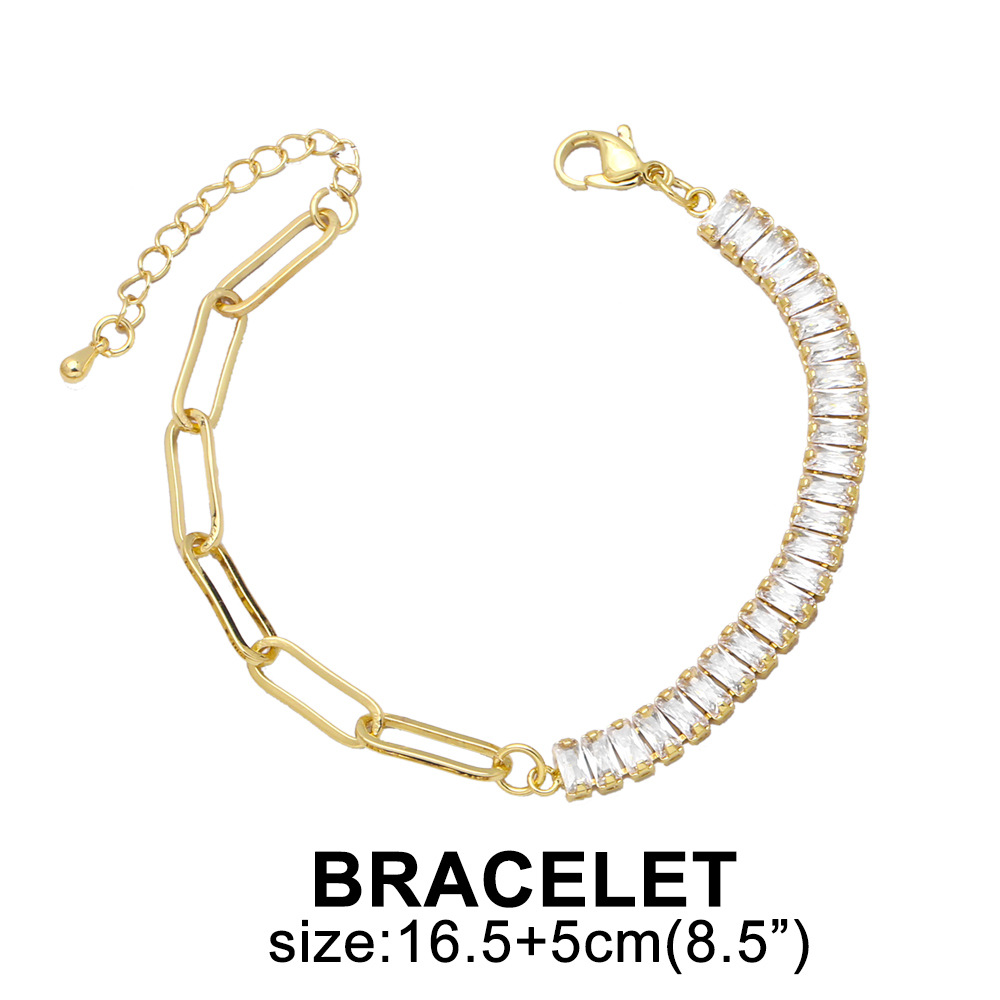 European And American Trend Jewelry Copper Zircon Stitching Chain Necklace Bracelet display picture 4