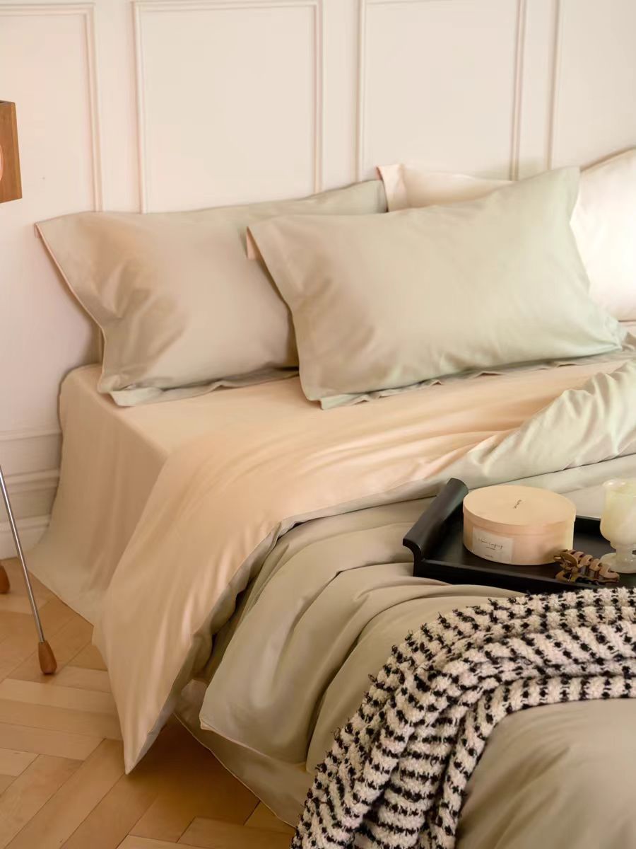 El estilo nórdico de 100 cortesía de satín largo algodón de cuatro piezas de algodón puro simple de color sólido sábanas de cama de algodón