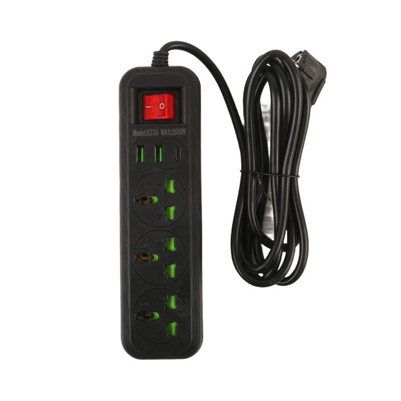 2USB + 1Type-c estándar británico estándar europeo y estándar americano interruptor de cabezal con puerta de seguridad infantil verde tres nueve jack