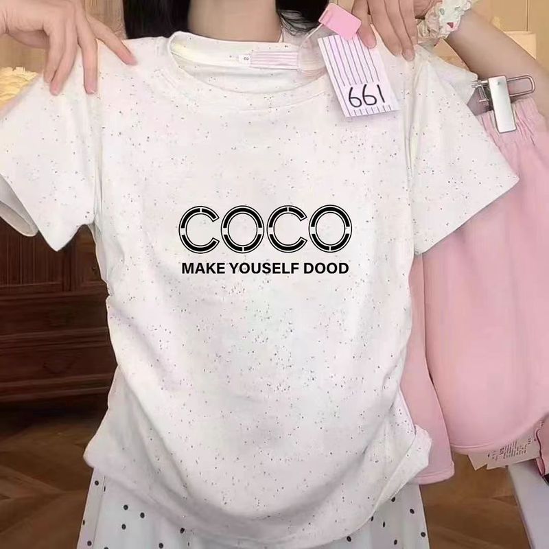 女の子韓国カラフルなドット Tシャツ 2025 夏の新しいラウンドネック漫画プリント半袖トップス西洋スタイルトレンドインスタイル|undefined