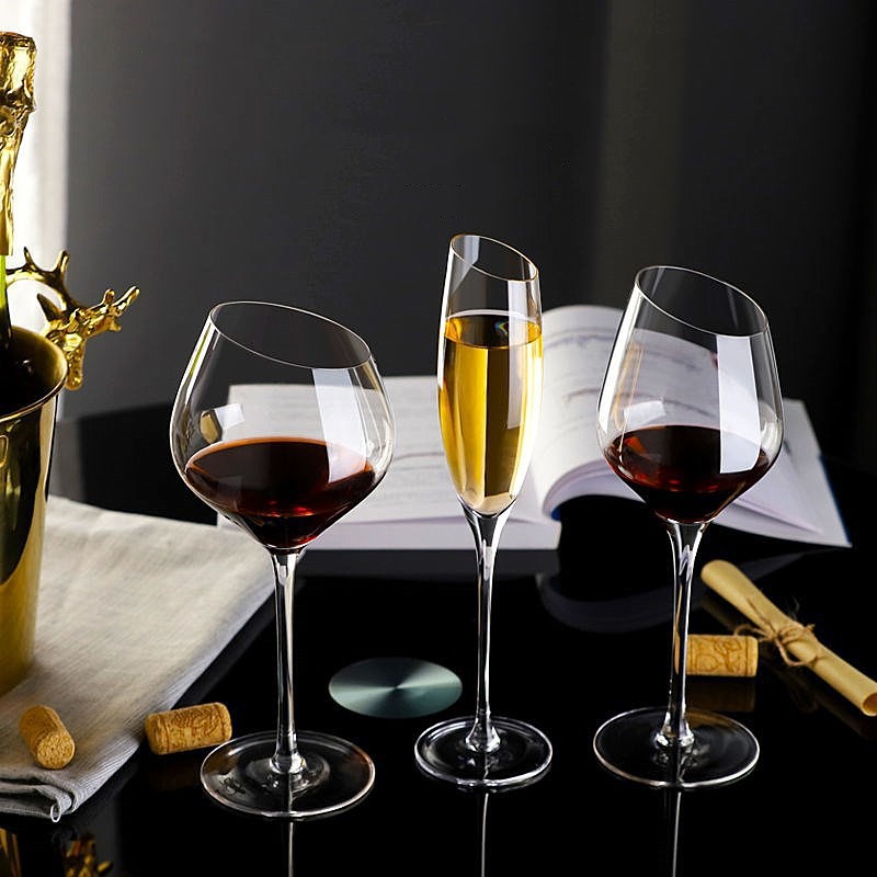 Tazas de vino de cristal de nuez, tazas de champán, tazas de vino de borgoña europeas, tazas de restaurantes, tazas de pies altos