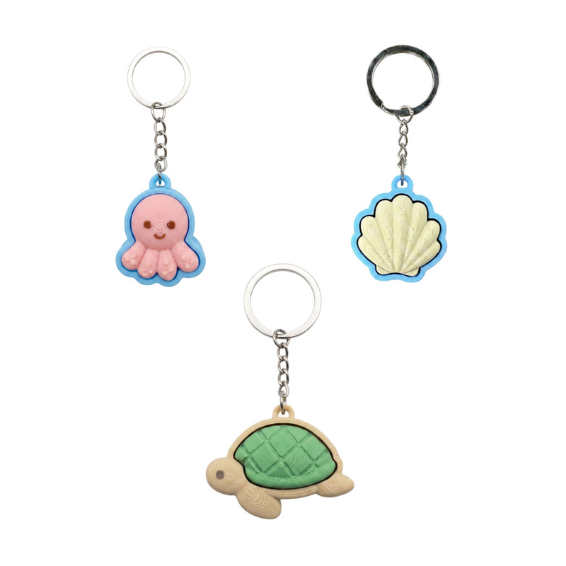 Cute marine animal keychain with sturdy metal keyring - turtle / octopus / shell bag charm