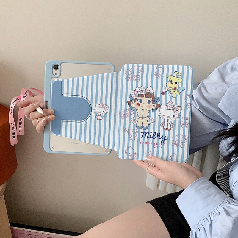Cute Girl Kt Suitable for iPad Tablet Protective Cover Pro Rotating Stand Air Stripesd Mini with Pen Slot 10Th Generation Cute Girl Kt Suitable for iPad Tablet Protective Cover Pro Rotating Stand Air Stripesd Mini with Pen Slot 10Th Generation