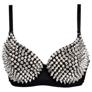 European and American Punk Belly Dance Rivet Gold Bra Nightclub Stage Queen Handmade Beaded Sexy Sexy Bra