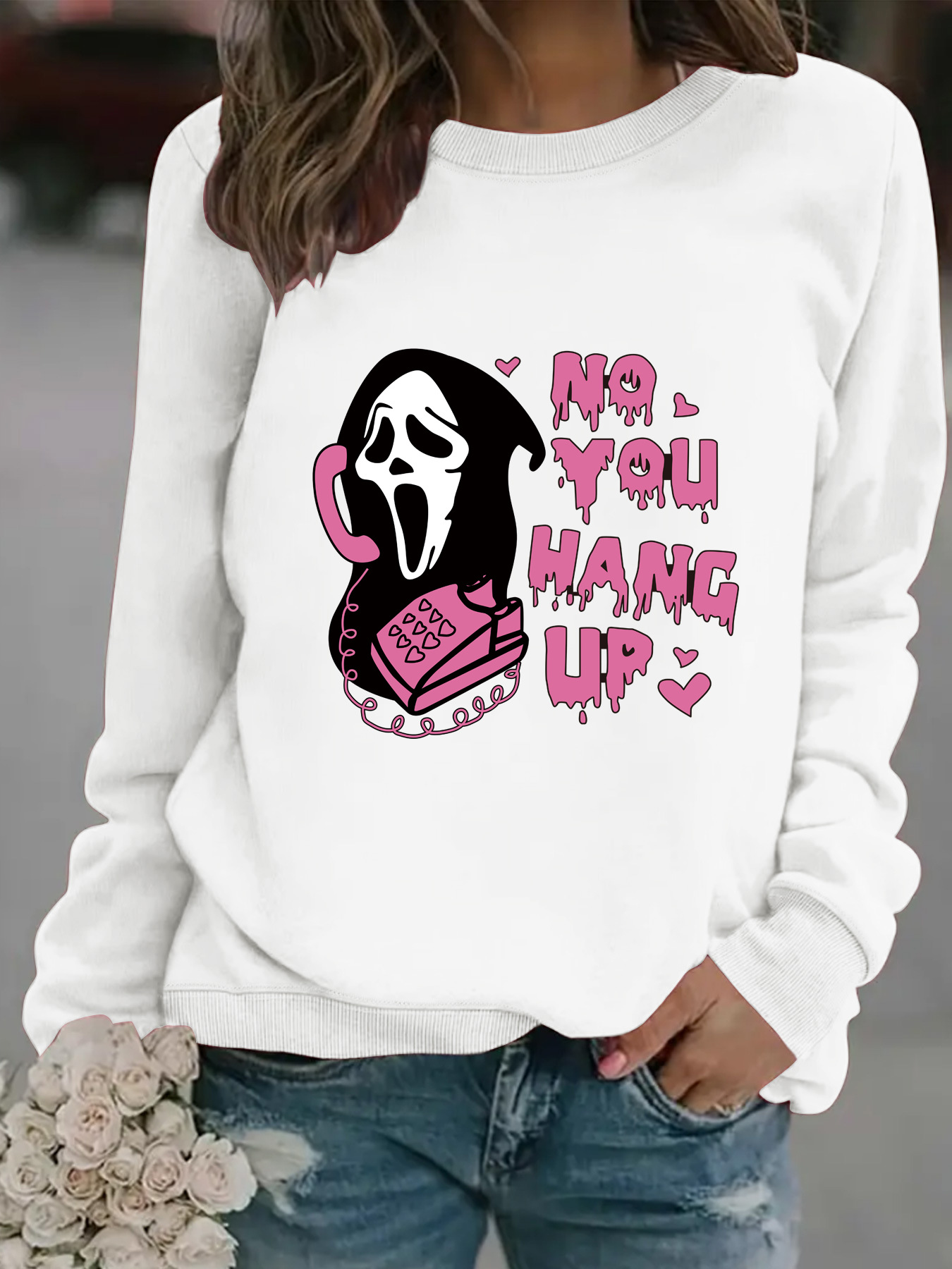 Women's Sweatshirt Death Calls Print Casual Long Sleeved Pullover_voghion.com