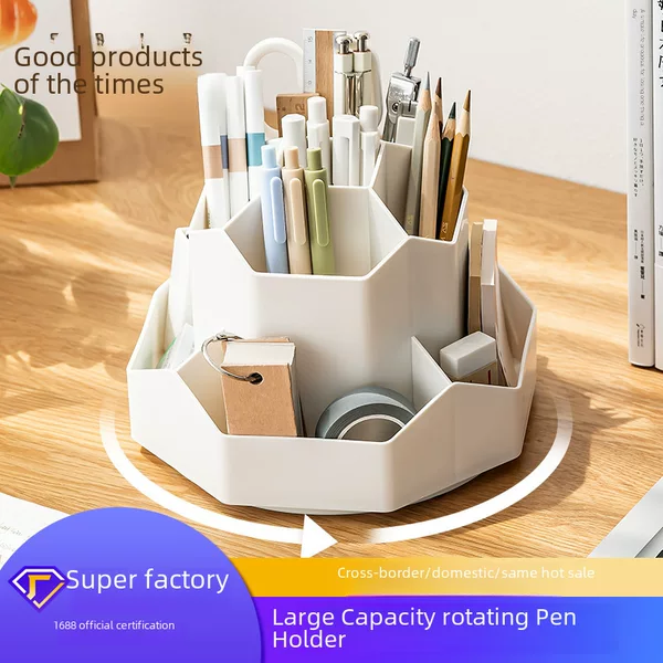 Newly Upgraded Original Large-Capacity Plastic Rotating Pen Holder Storage Box Office Student Desktop Stationery Storage Accessible Luxury
