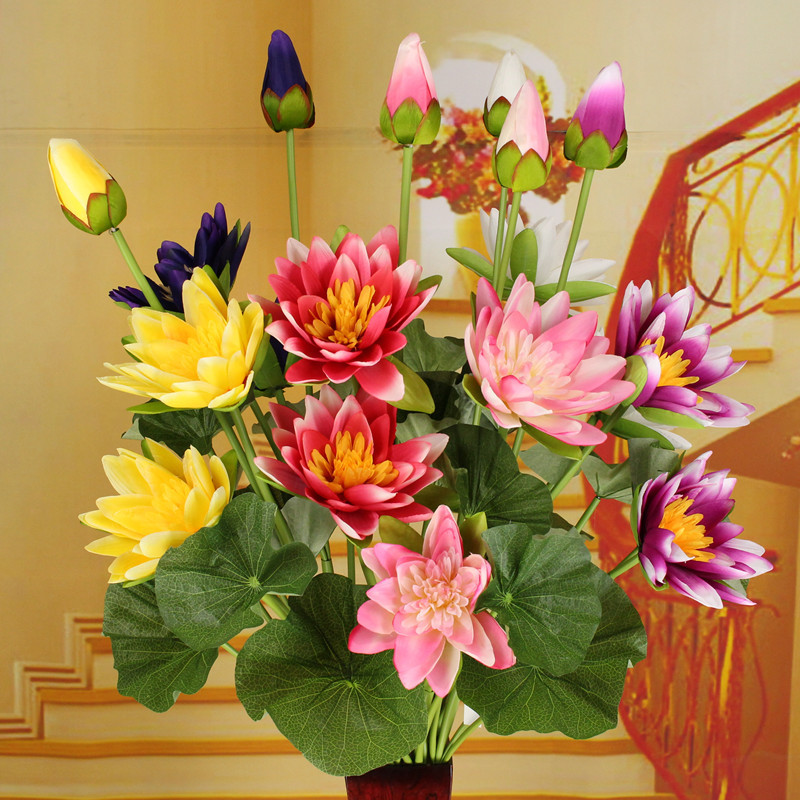 荷花高枝仿真蓮花家居落地裝飾睡蓮禪意供桌佛前寺院假花擺設批發