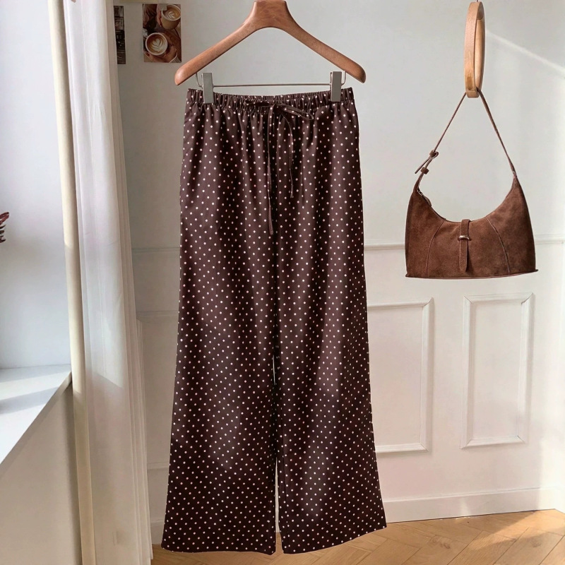 European and American Amazon Fashion New Wide-Leg Slimming Straight-Cut Drapey Thin Polka Dot Print Elastic Waist Casual Long Pants European and American Amazon Fashion New Wide-Leg Slimming Straight-Cut Drapey Thin Polka Dot Print Elastic Waist Casual Long Pants