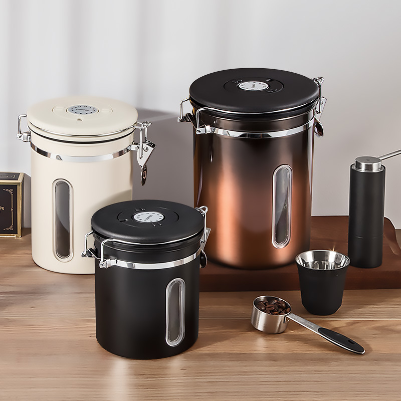 Coffee Bean Airtight Canister, One-Way Vent Coffee Powder Storage Container, Milk Powder, Dried Fruit, Tea Storage Container with Window