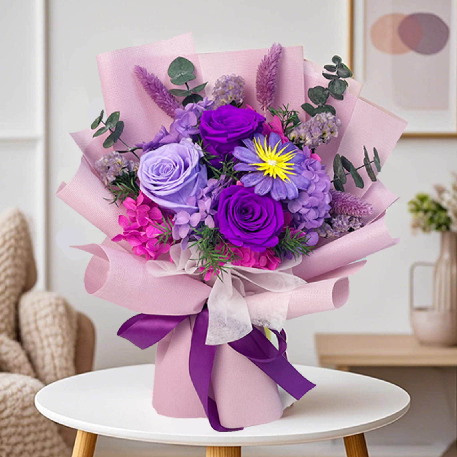 Flor eterna transfronteriza ramo de rosas moradas producto terminado San Valentín novia regalo de cumpleaños flor eterna decoración de alta calidad