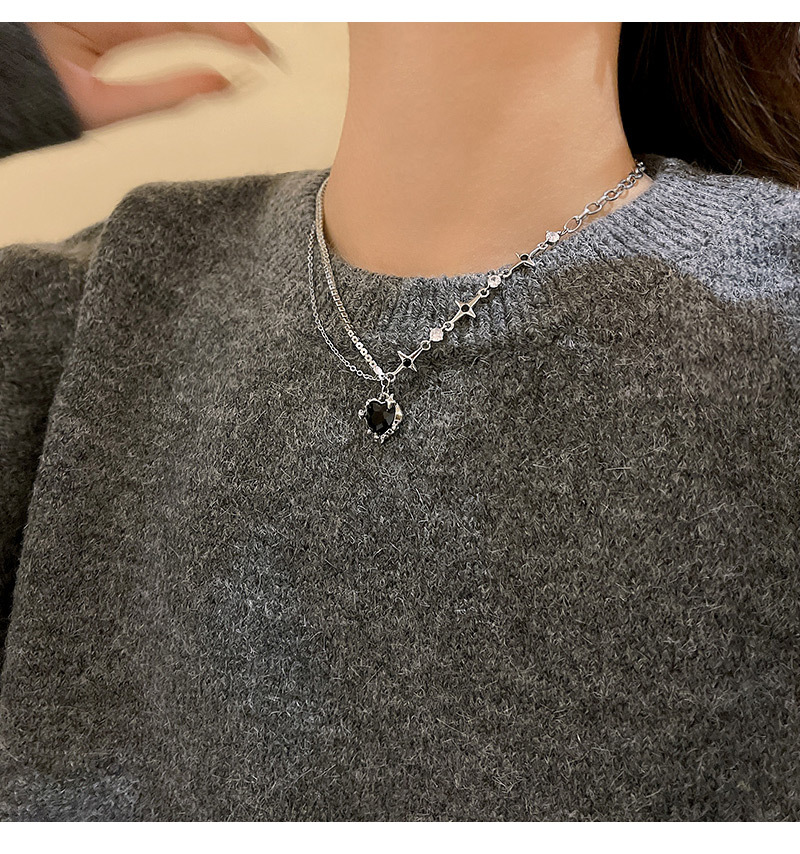 Fashion Heart Shape Titanium Steel Plating Zircon Pendant Necklace 1 Piece