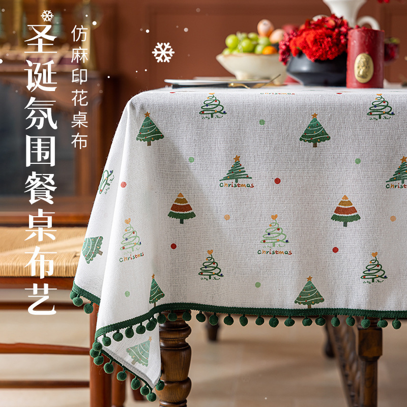 2025 新しいクリスマステーブルクロスプリント雰囲気装飾生地ラウンドテーブルアメリカンレトロ装飾テーブルクロス|undefined