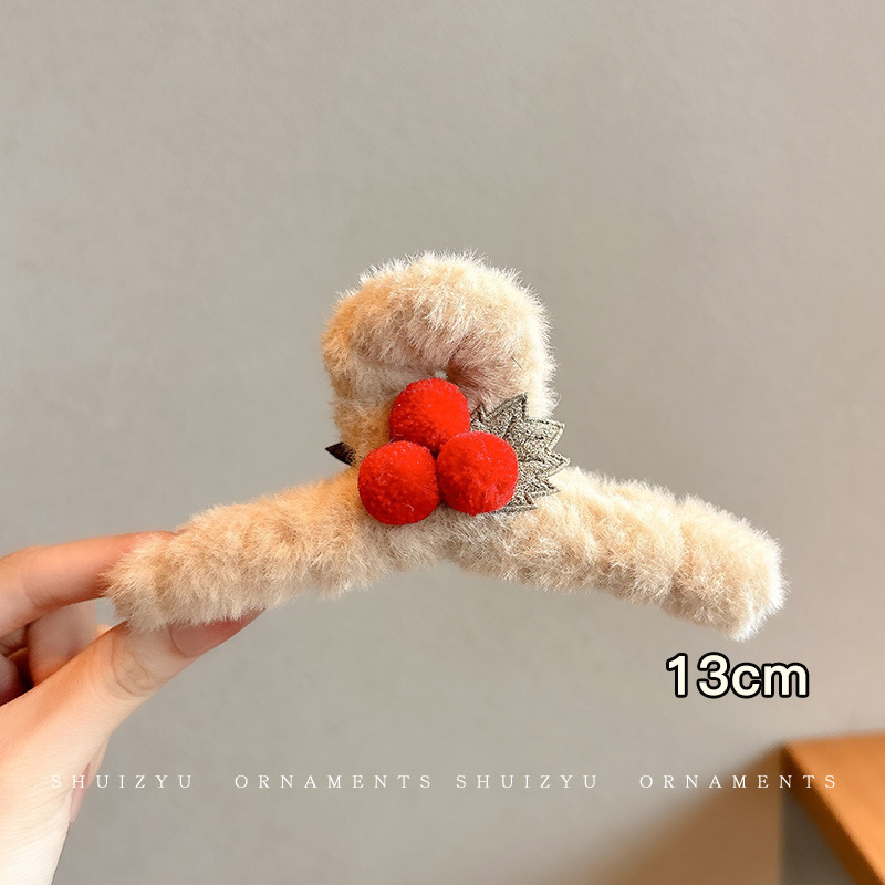 法式奶咖色毛绒鲨鱼夹女后脑勺高级感夹子精致抓夹发量大发夹批发|undefined