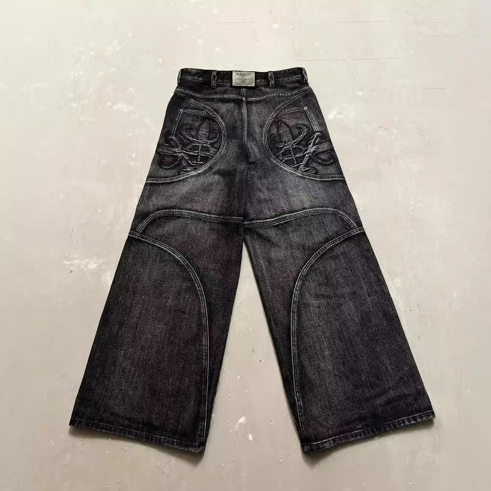 Gothic High-Waist Wide-Leg Trousers For Men Dark Trendy Retro Washed Loose Long Pants For American Street Style_mkmklike.com