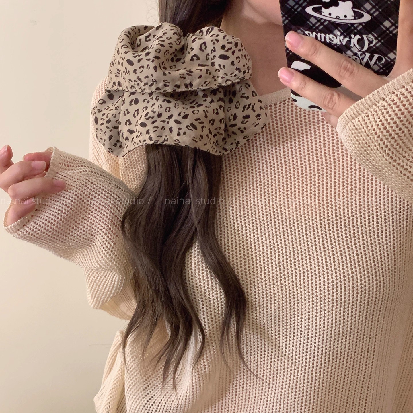 Leopard Print Oversized Scrunchie For Women Retro Hair Tie Accessory_voghion.com