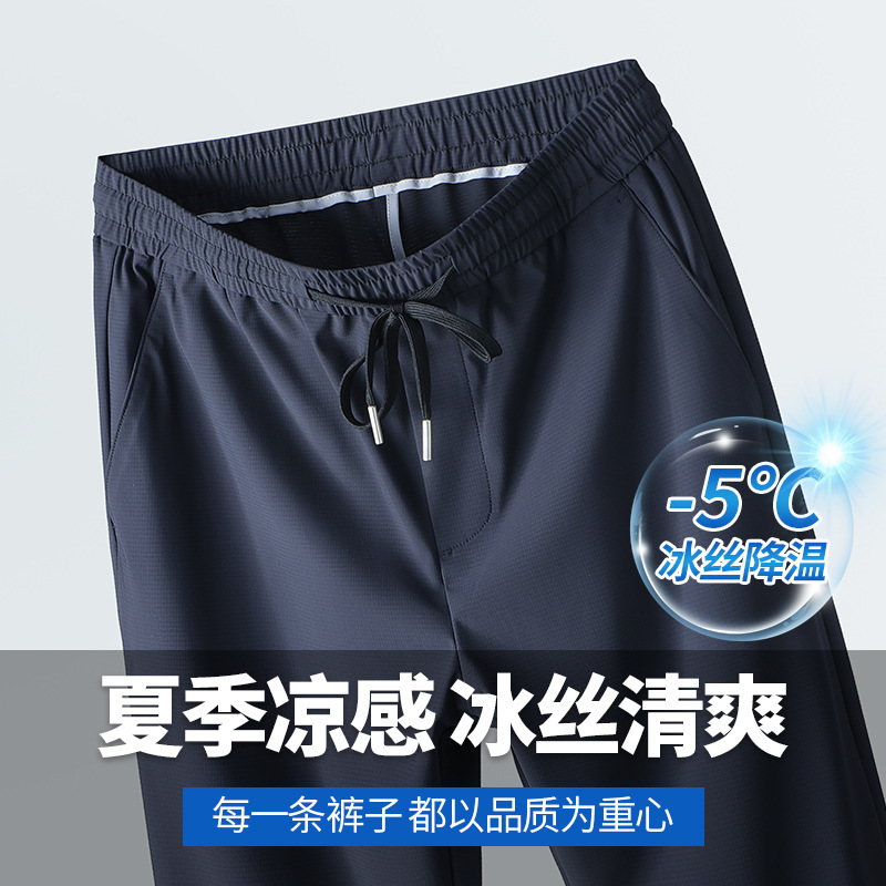 Middle-aged Men's Summer Thin Stretch Casual Pants Dad's Elastic Waist Trousers Sports Pants Men's Pants
