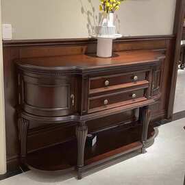 美式乡村实木复古玄关柜半圆经典罗马柱客厅入户门厅隔断沙发背几