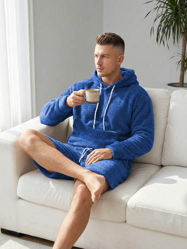 Men's Fall/Winter Casual Sports Set Large Hooded Sweatshirt Wool Sweater Outerwear for Men