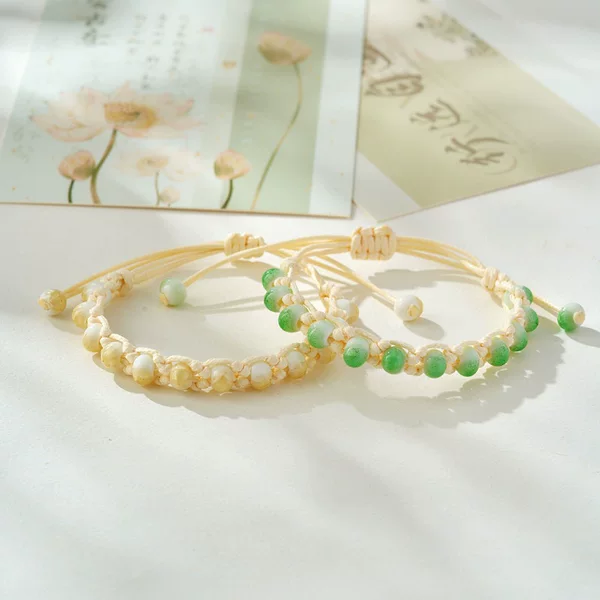 Ceramic Jewelry New Woven Bracelet Student Female Antique Ethnic Style Jewelry Live Supply Small Fresh Red Rope Thick
