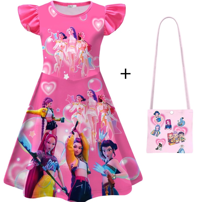 万圣节新品韩流女团K-POP猎魔女团cos服鲁米儿童印花飞飞袖连衣裙|undefined